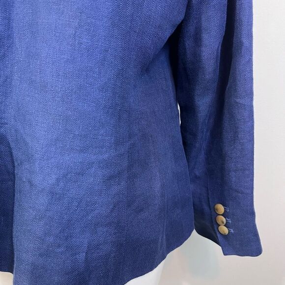Talbots Aberdeen blazer 16 petite blue 100% linen long sleeve casual office - Picture 5 of 6